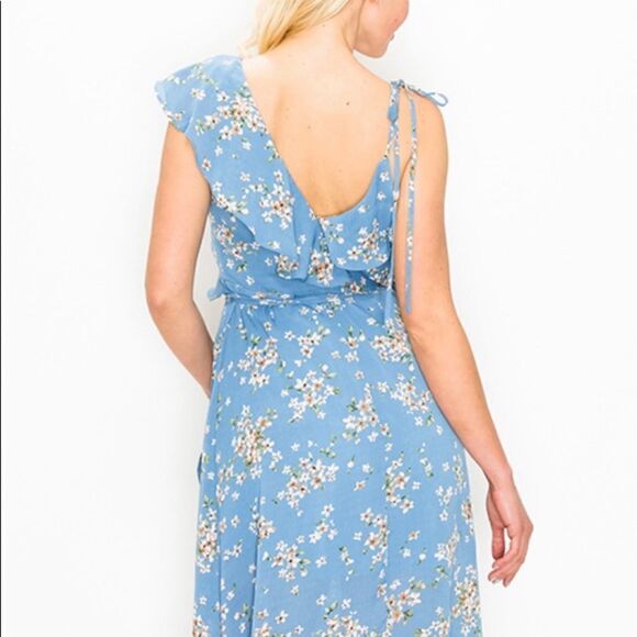 🆕 Blue Floral Wrap Dress Med Lg - Picture 4 of 8